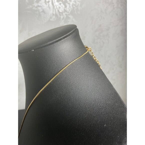 Gold Snake Chain Necklace With Square Purple Gemstone Pendant - Picture 4 of 6